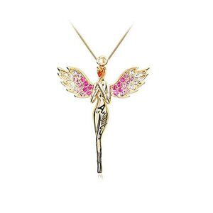 New Womens Gold Plated Crystal Angel Necklace 24"